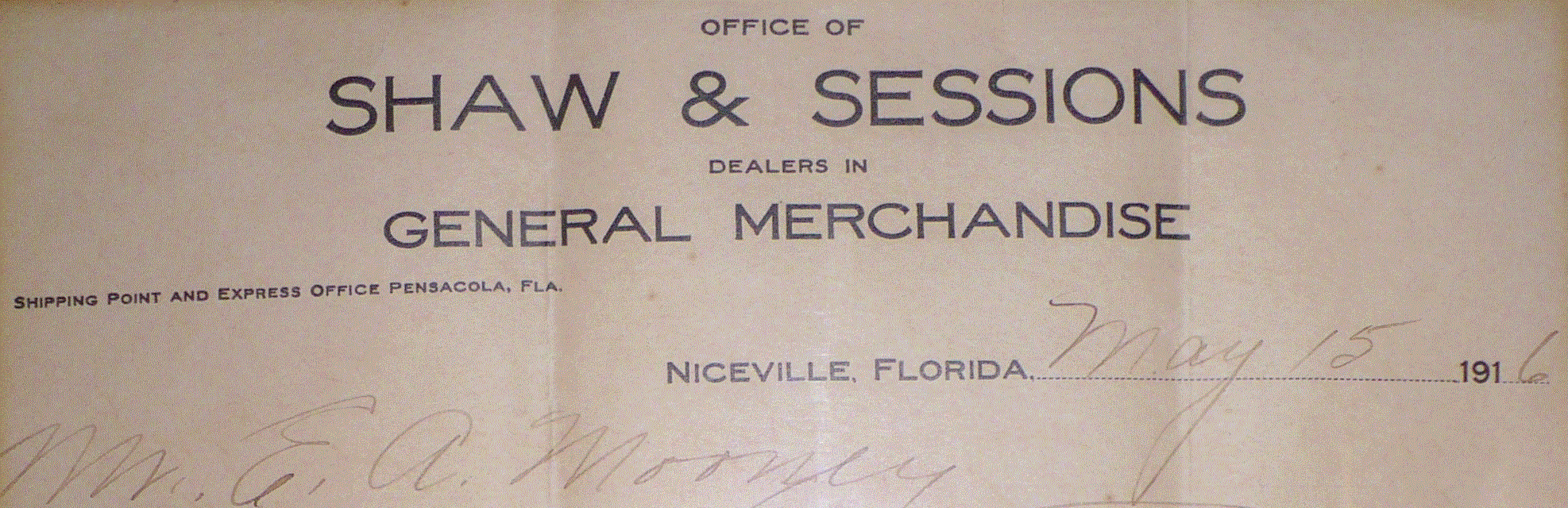 Letter of C.S. Sessions at Niceville, May 15,1916