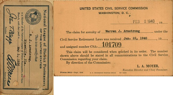 Warren Armstrong Civil Service Annuity Claim, January 22, 1940